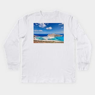 The unbelievable beauty of Balos Lagoon with Cap Tigani in Crete, Greece Kids Long Sleeve T-Shirt